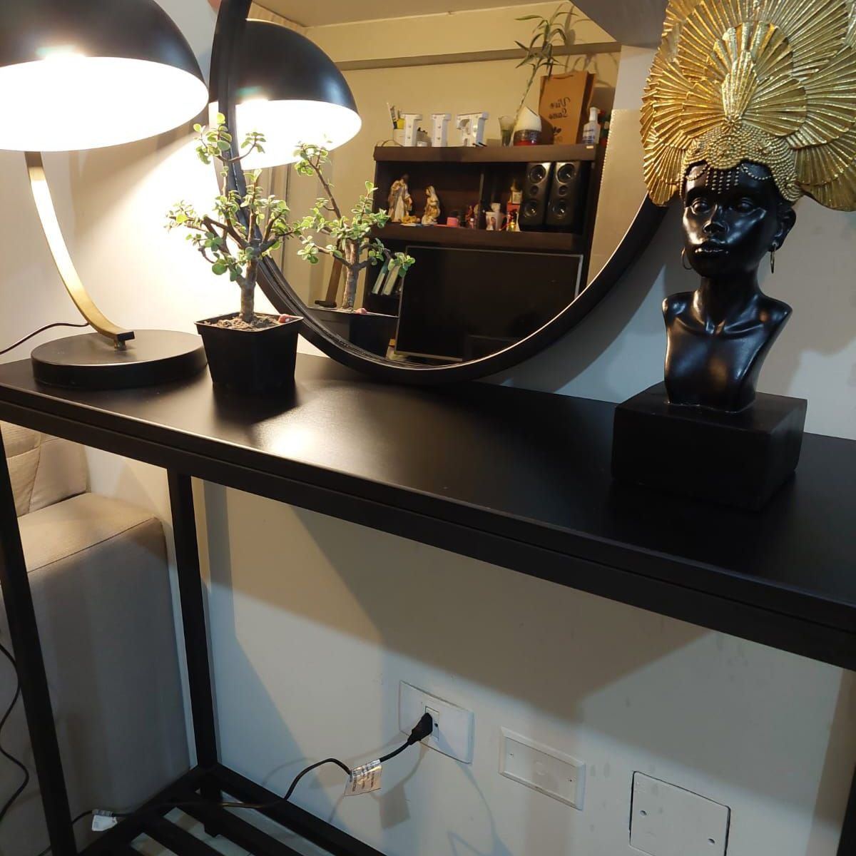 GENERICO - Recibidor de sala color negro 2 niveles de metal 100x30x93 + espejo