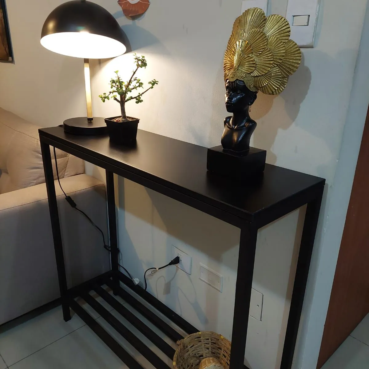 GENERICO - Recibidor de sala color negro 2 niveles de metal 100x30x93