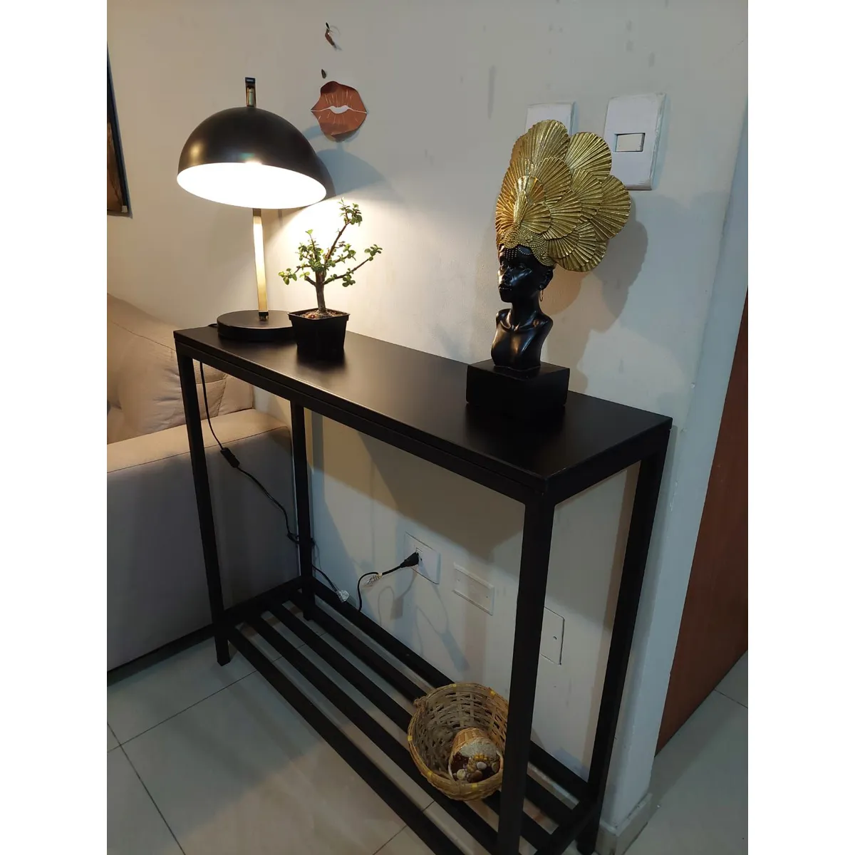 GENERICO - Recibidor de sala color negro 2 niveles de metal 100x30x93