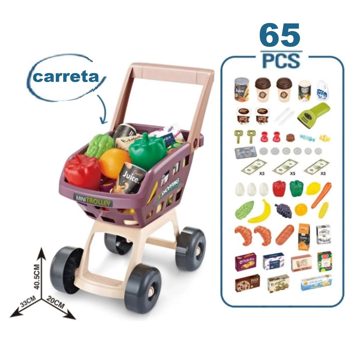 GENERICO - SúperMercado con Cajero y Sonidos y Coche de Compras 65 Pzs