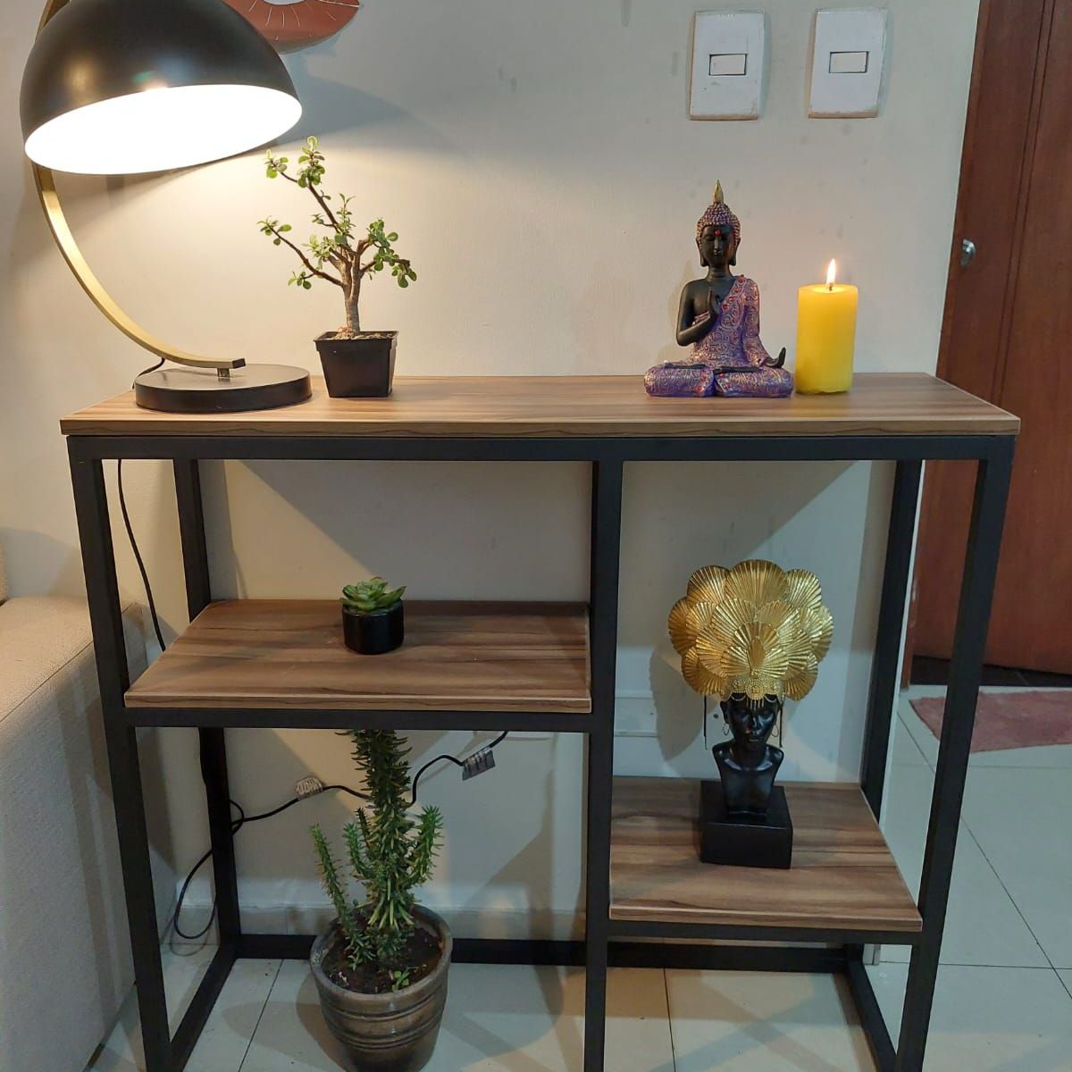 GENERICO - Recibidor de sala de 3 niveles nogal 100x30x93