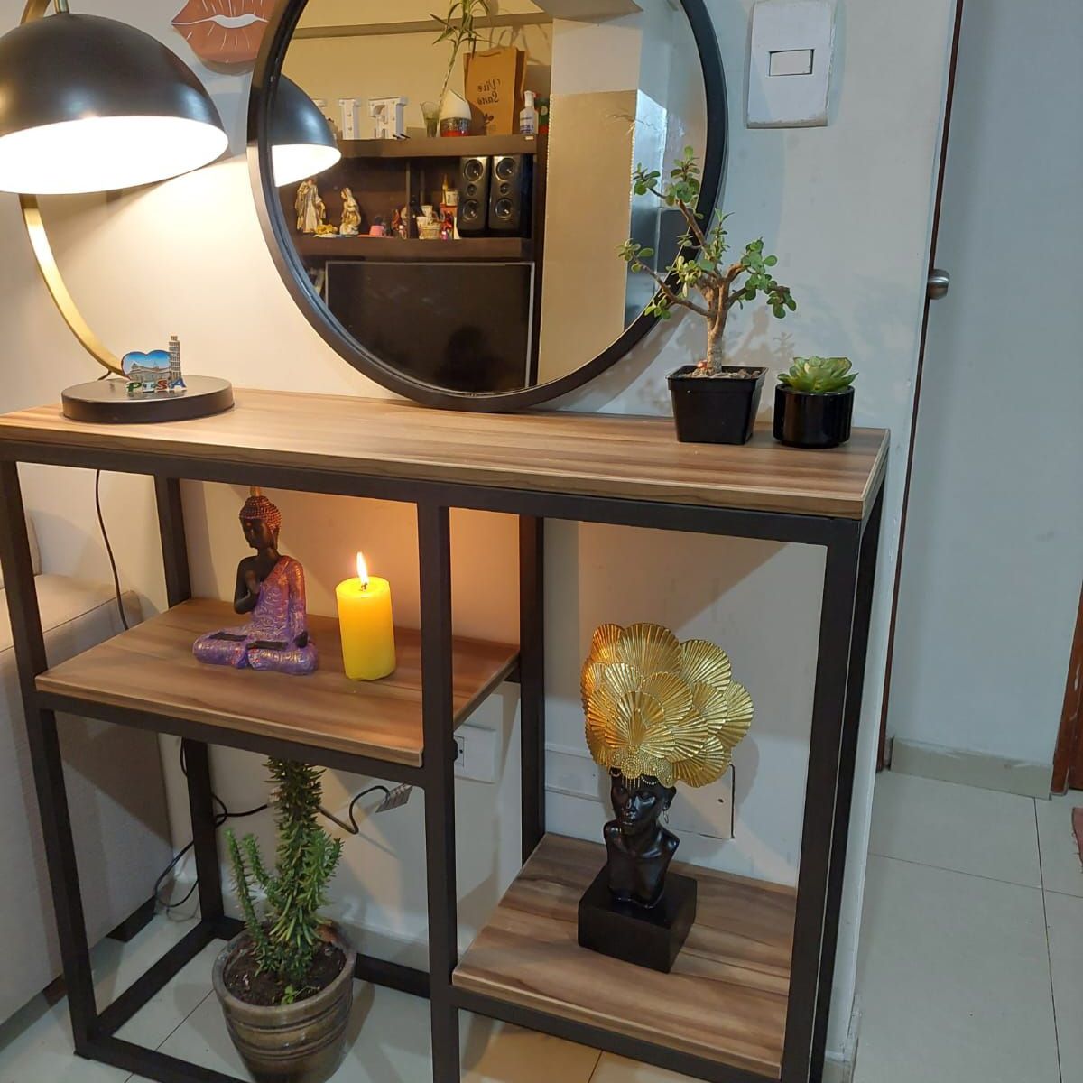 GENERICO - Recibidor de sala de 3 niveles de metal 100x30x93 + espejo de metal