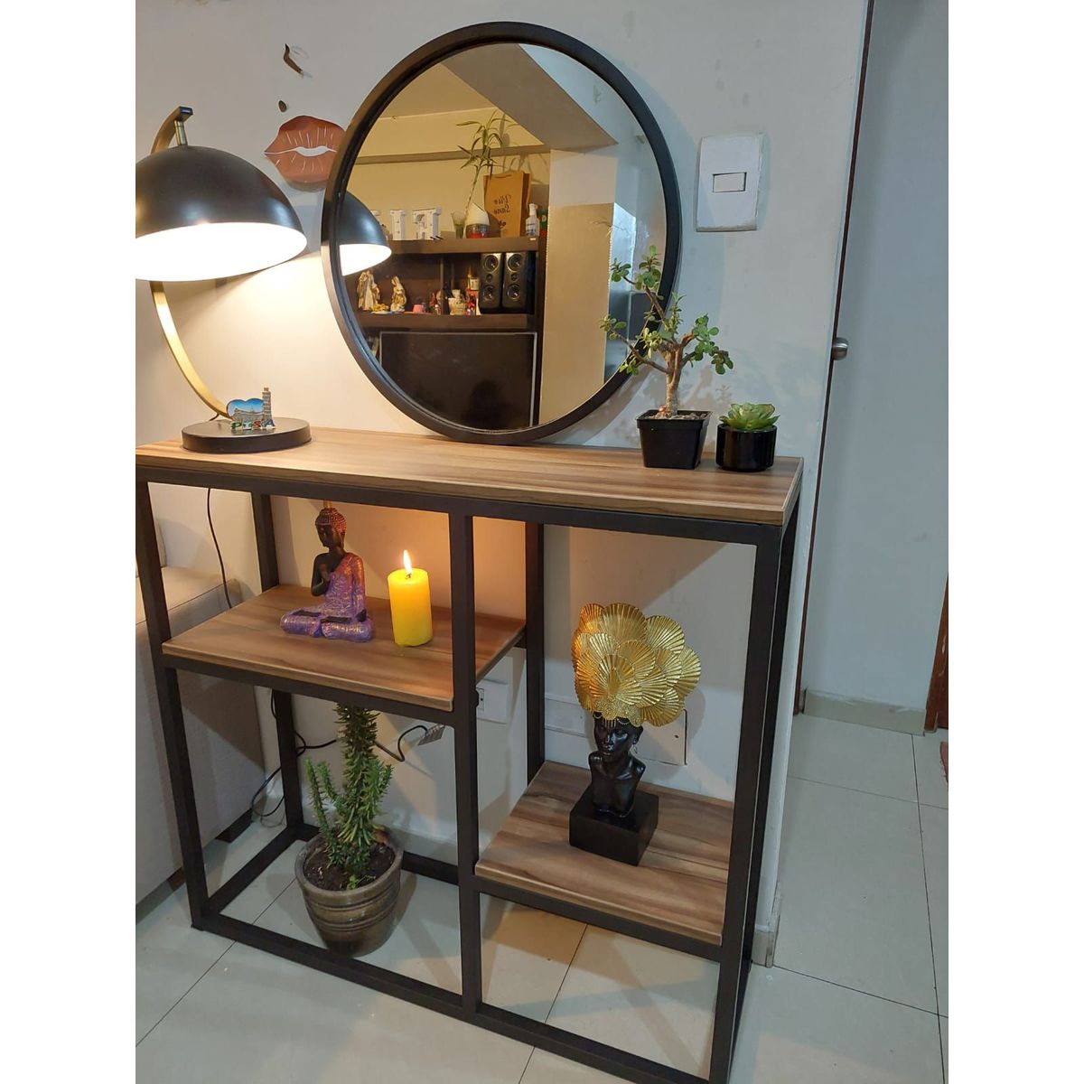 GENERICO - Recibidor de sala de 3 niveles de metal 100x30x93 + espejo de metal