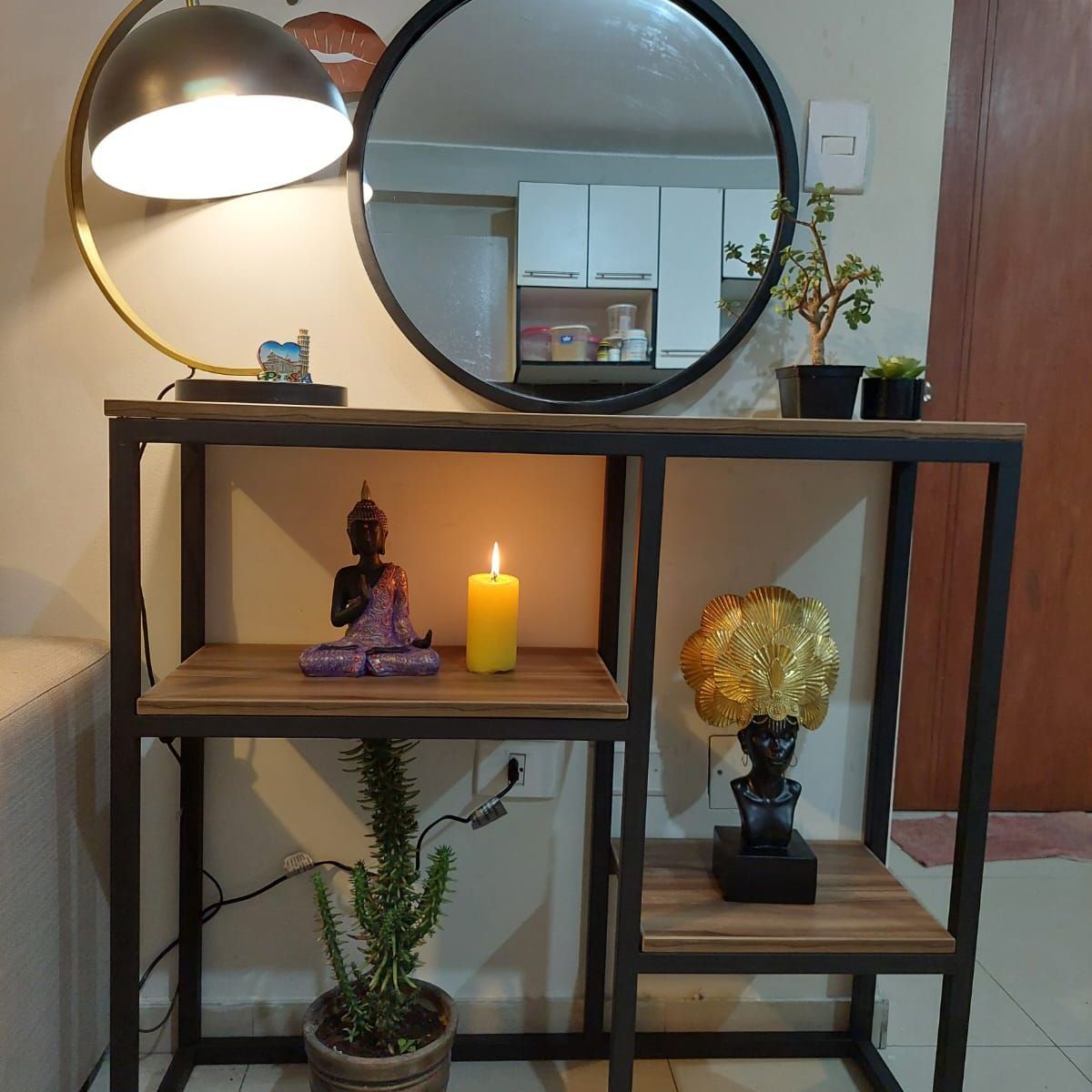 GENERICO - Recibidor de sala de 3 niveles de metal 100x30x93 + espejo de metal