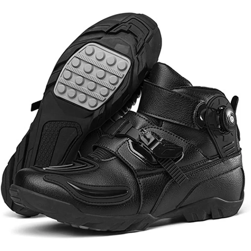 GENERICO - BOTAS DE MOTO DE CUERO PARA HOMBRE NEGRO