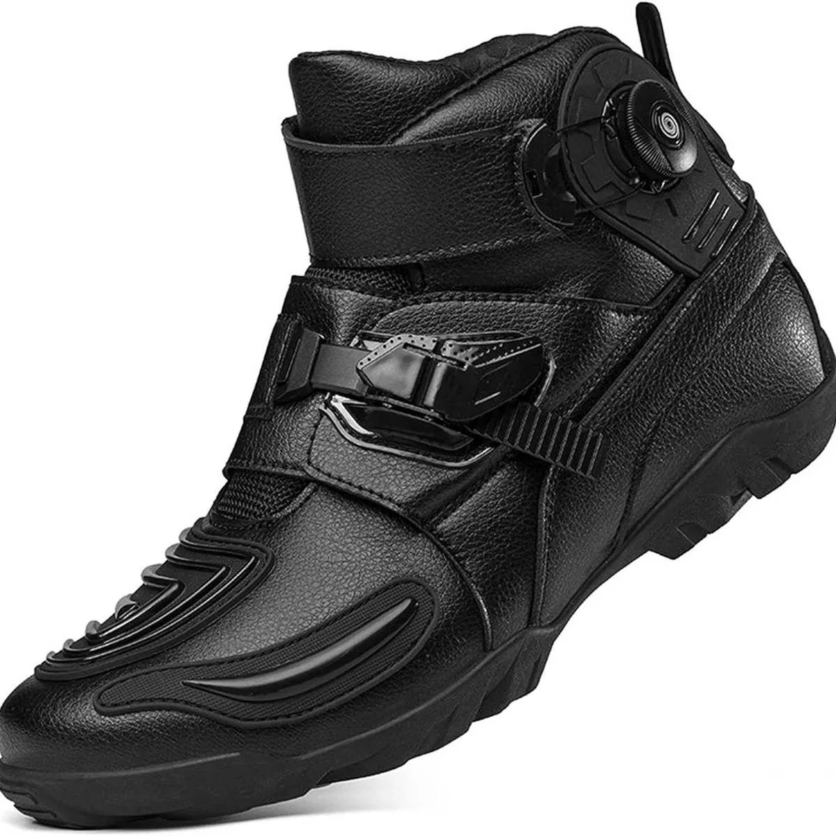 GENERICO - BOTAS DE MOTO DE CUERO PARA HOMBRE NEGRO