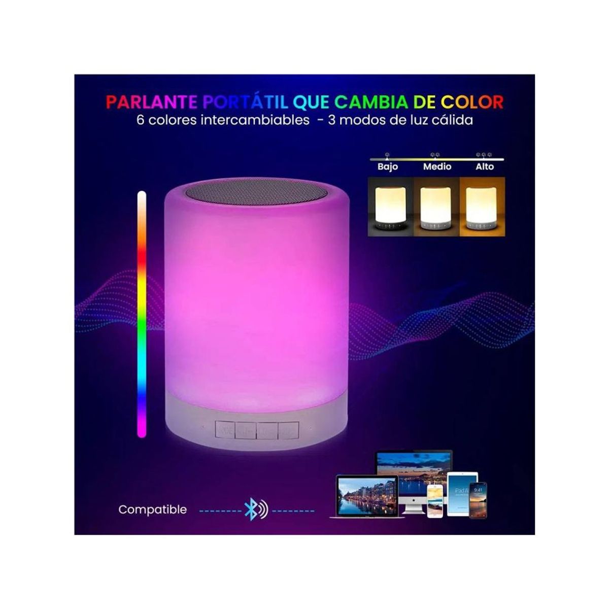 OEM - Parlante Bluetooth Touch 2 en 1 con Luces LED Multicolor con Carga USB