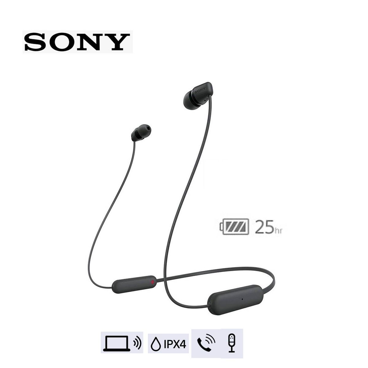SONY - Audifonos Bluetooth Sony Wireless WI C100 Bateria 25hrs ipx4 negro