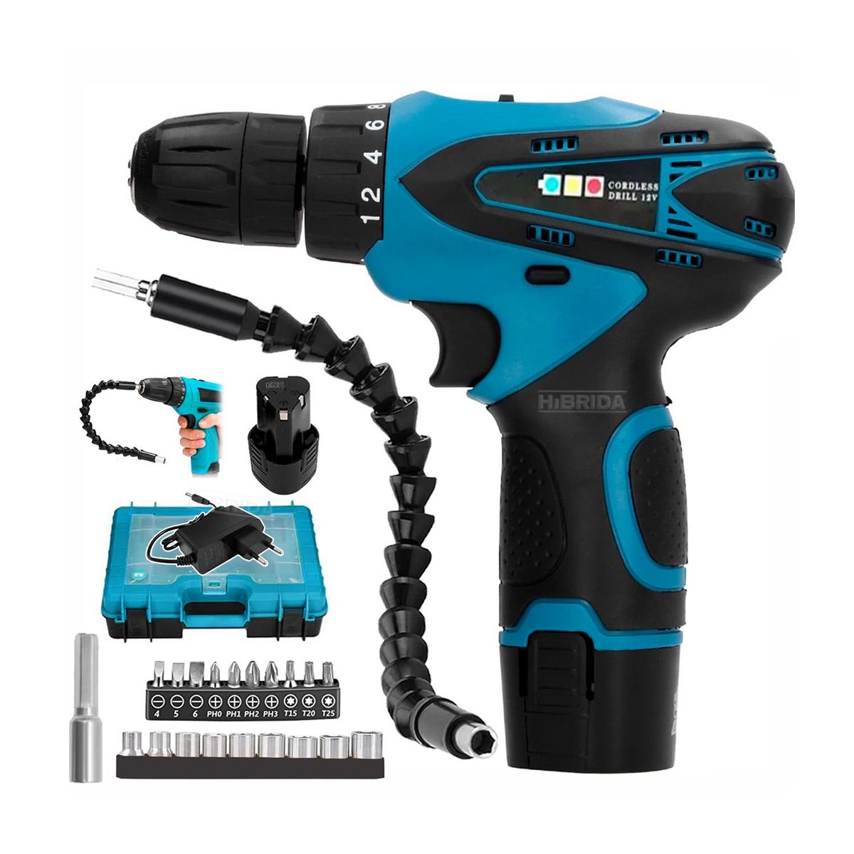 GENERICO - TALADRO ATORNILLADOR INALAMBRICO 12V +2 BATERÍAS + 21 ACCESORIOS