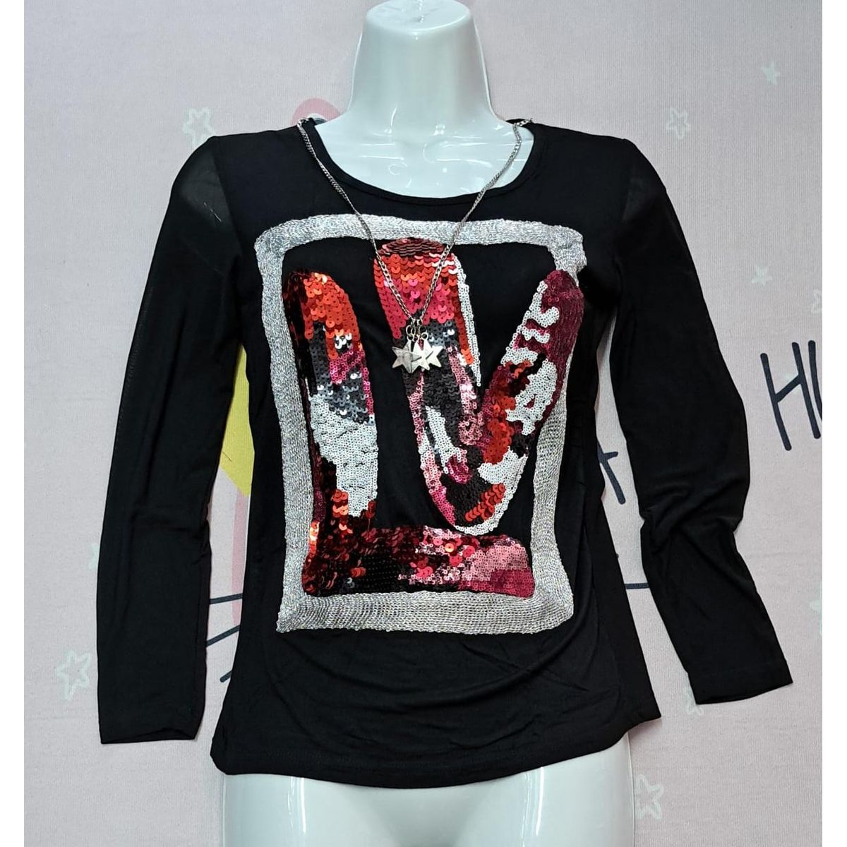 GENERICO - Polo  Blusa  APLIQUE  LOVE  LENTEJUELA   Talla S/M Dealcoba..