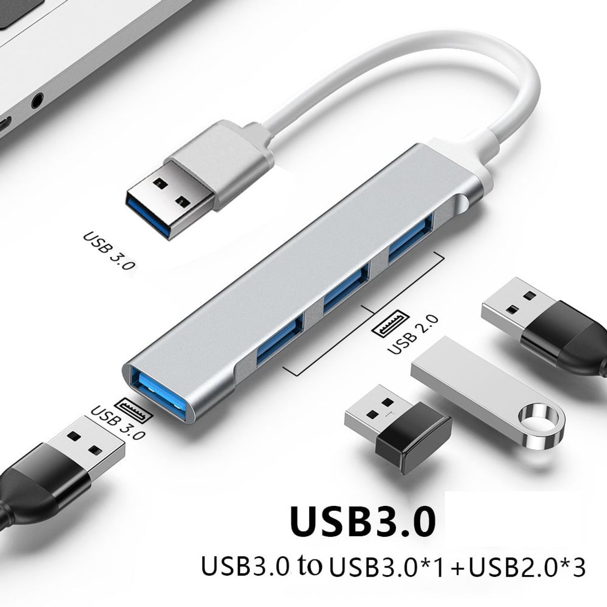 GENERICO - Hub 4 Puertos USB 3.0 5gbps Aluminio 1 x USB 3.0 3 x USB 2.0