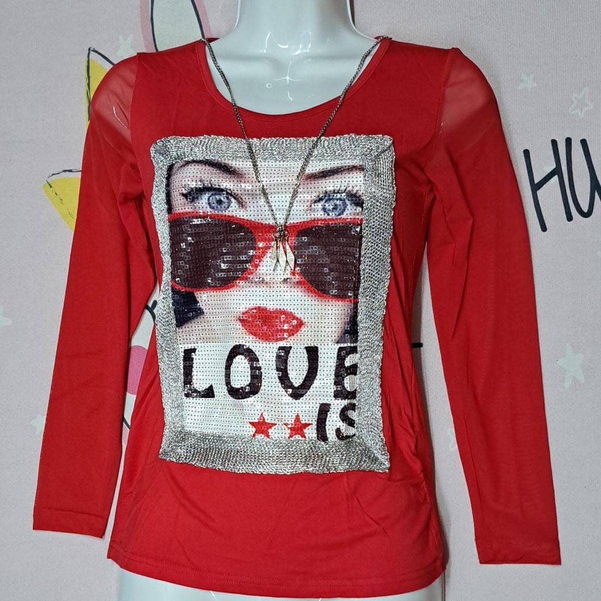 GENERICO - Polo Blusa ROJO APLIQUE LOVE IS LENTEJUELA TALLA SM  Dealcoba..