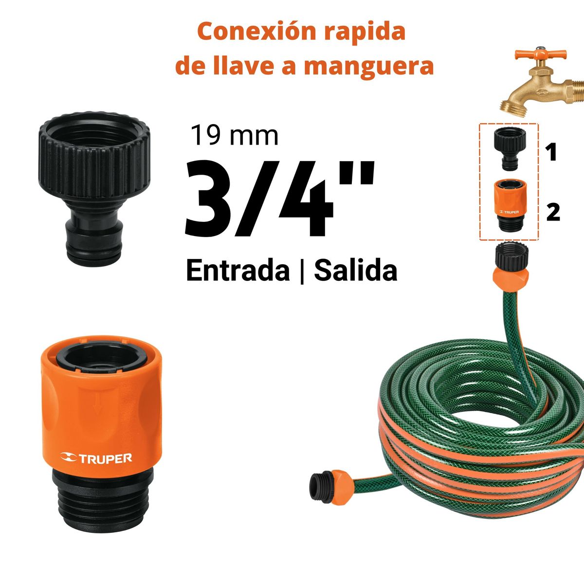 TRUPER - Conector rápido 3 /4"  de ABS grifo-manguera sistema click
