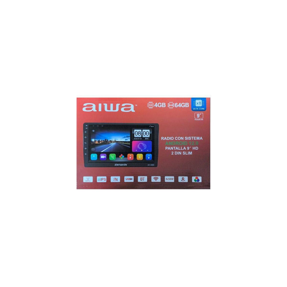 AIWA - Autoradio Aiwa Android 12.0 2 Din HD 9'' WIFI GPS 4GB+64GB Lector SIM