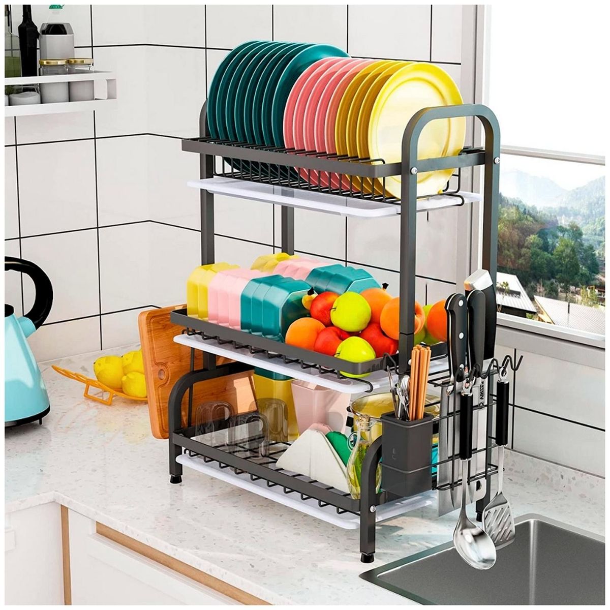 MINARI - Escurridor de Platos Elegante y Moderno para Cocina 3 Niveles 20E