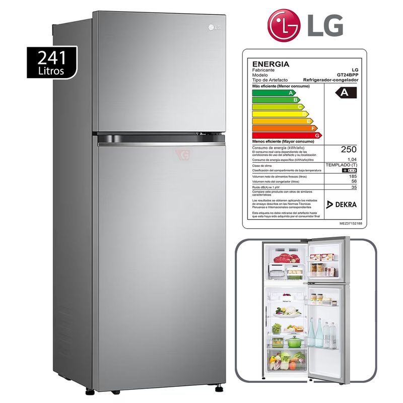 LG - Refrigeradora LG Top freezer GT24BPP 241 L con Door Cooling Plateada