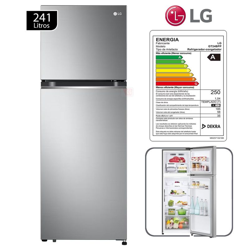 LG - Refrigeradora LG Top freezer GT24BPP 241 L con Door Cooling Plateada