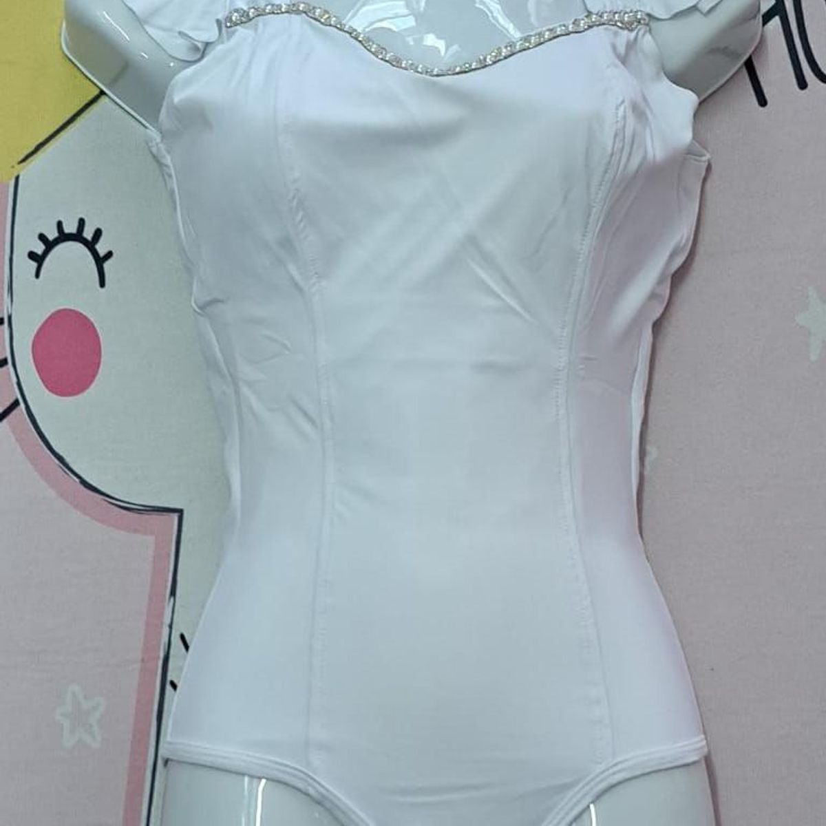 GENERICO - BODY BLANCO FAJA REDUCTOR EXTERIOR EN LYCRA  BRILLOS TALLA SM DeAlcoba