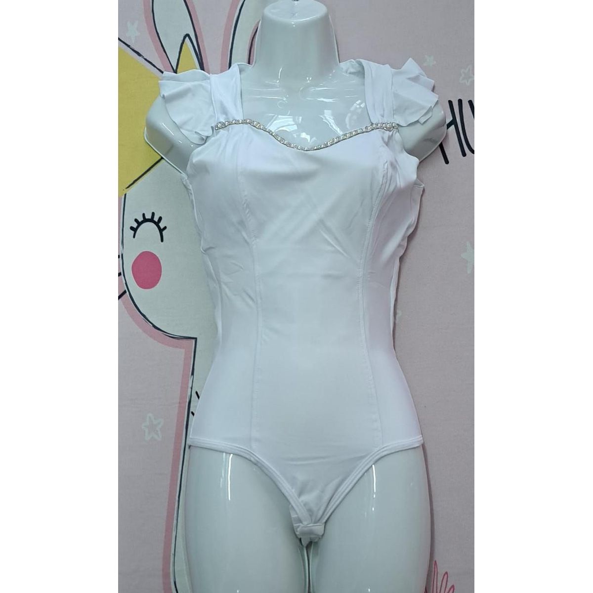 GENERICO - BODY BLANCO FAJA REDUCTOR EXTERIOR EN LYCRA  BRILLOS TALLA SM DeAlcoba