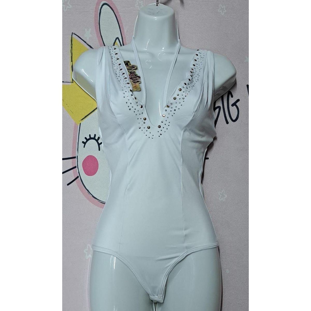 GENERICO - BODY BLANCO FAJA REDUCTOR EXTERIOR EN LYCRA  TACHAS TALLA SM DeAlcoba