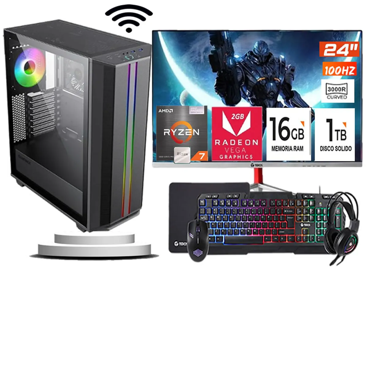 AMD - Computadora ryzen 7 5700g ram 16gb ssd 1TB monitor 27 full hd