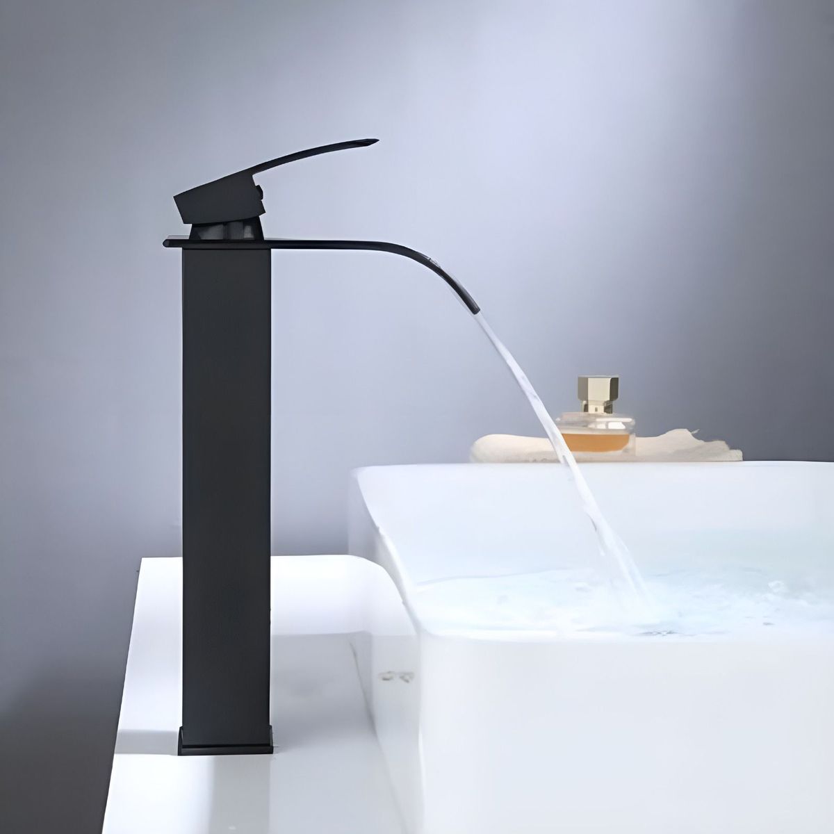 GENERICO - COMBO DE LAVATORIO CUADRADO MAS GRIFERIA COLOR NEGRO Y DESAGUE