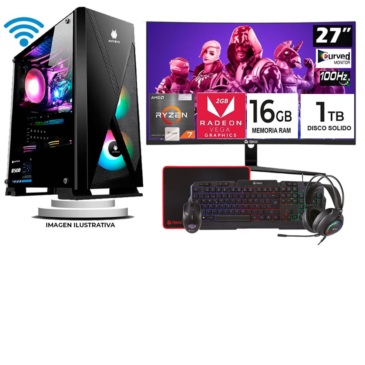 AMD - Computadora ryzen 7 5700g ram 16gb ssd 1TB monitor 27 full hd