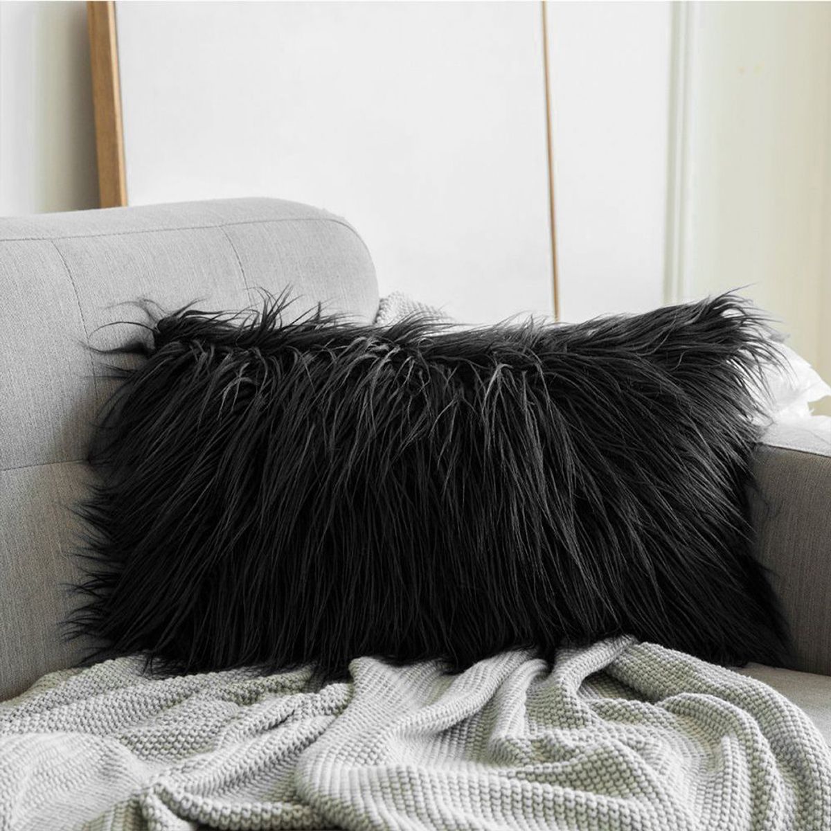 GENERICO - Funda de almohada peluche ANGORA 50cmx90cm Negro