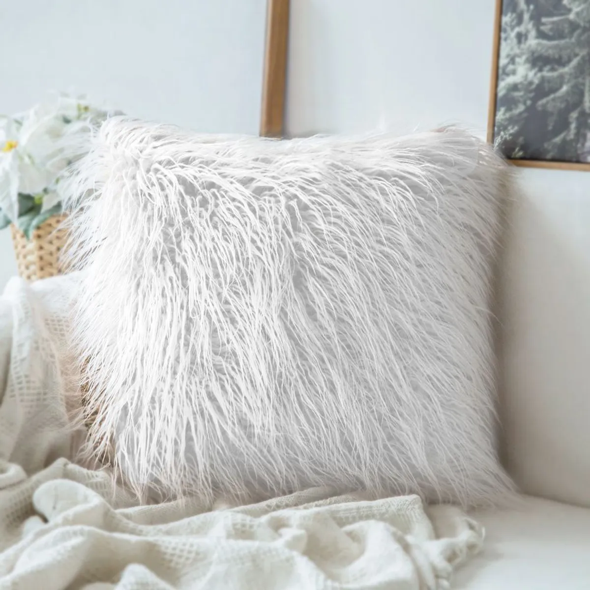 GENERICO - cojín cuadrado peluche angora 30x30 Blanco