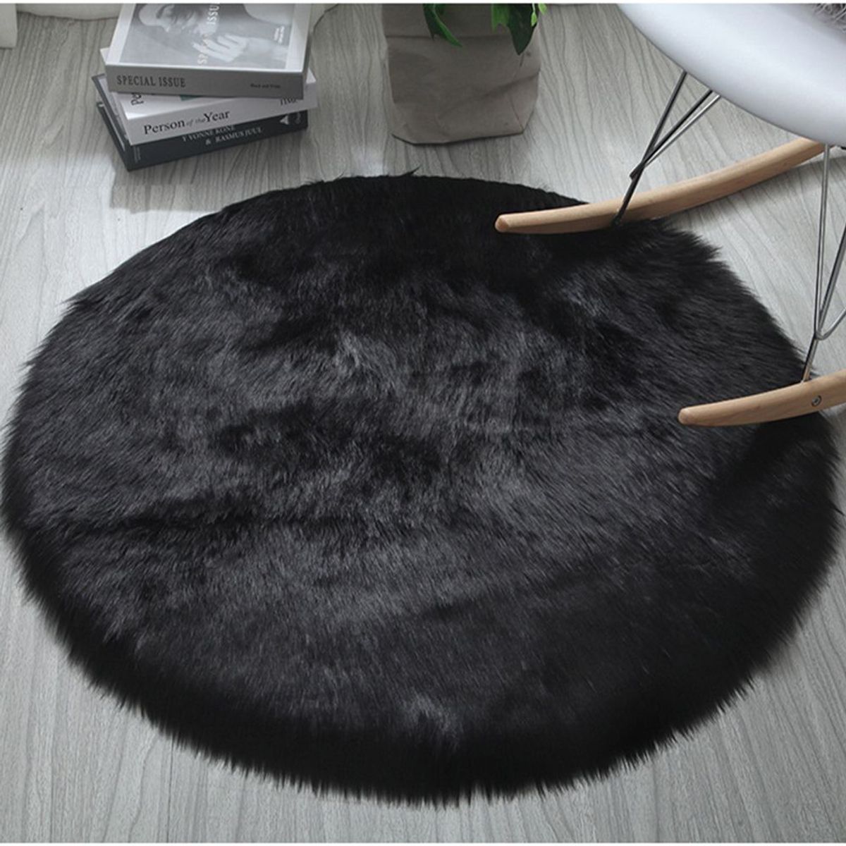 GENERICO - ALFOMBRA ACOLCHADA DE PELUCHE ANGORA CIRCULAR 100mx100m Negro