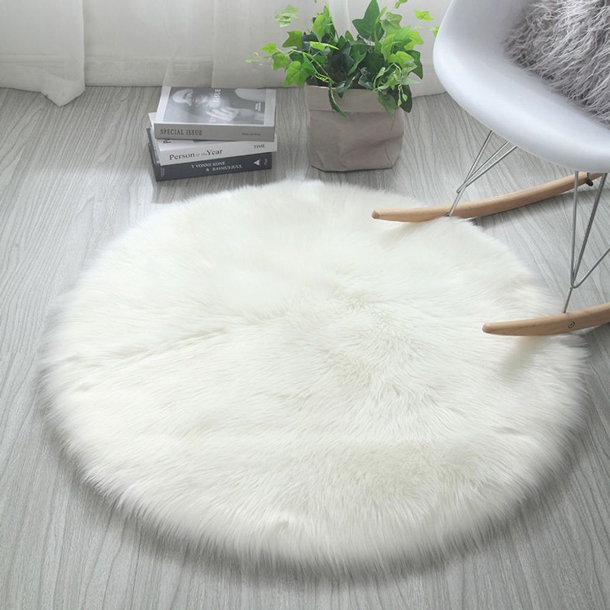 GENERICO - ALFOMBRA ACOLCHADA DE PELUCHE ANGORA CIRCULAR 100mx100m Blanco