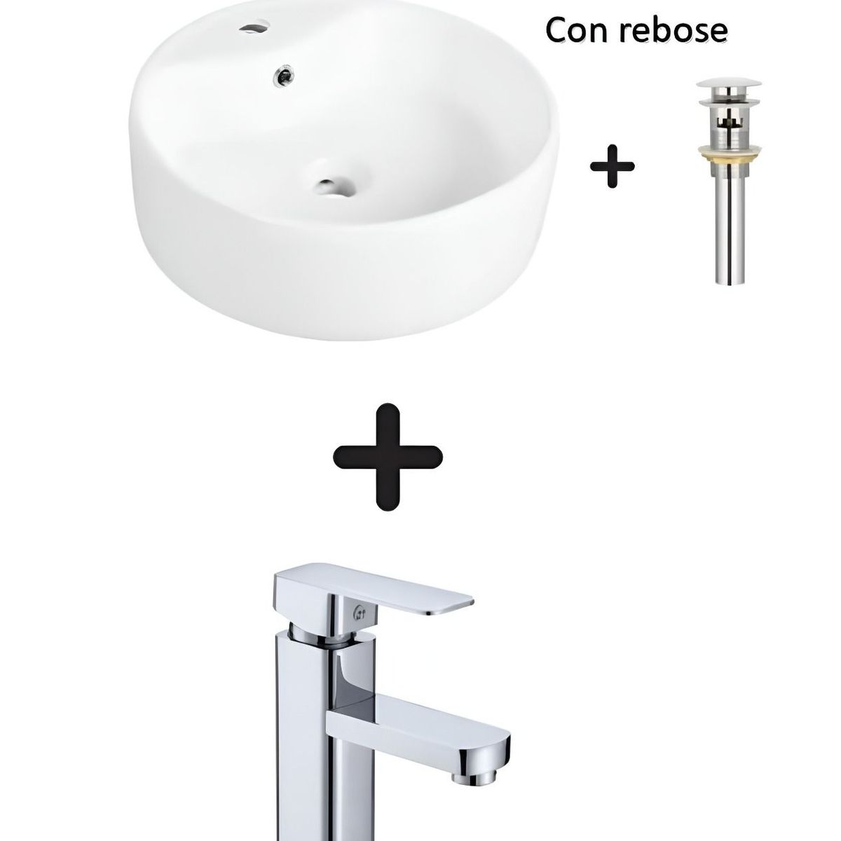 GREEN HOUSE - COMBO DE LAVATORIO REDONDO MAS GRIFERIA Y DESAGUE