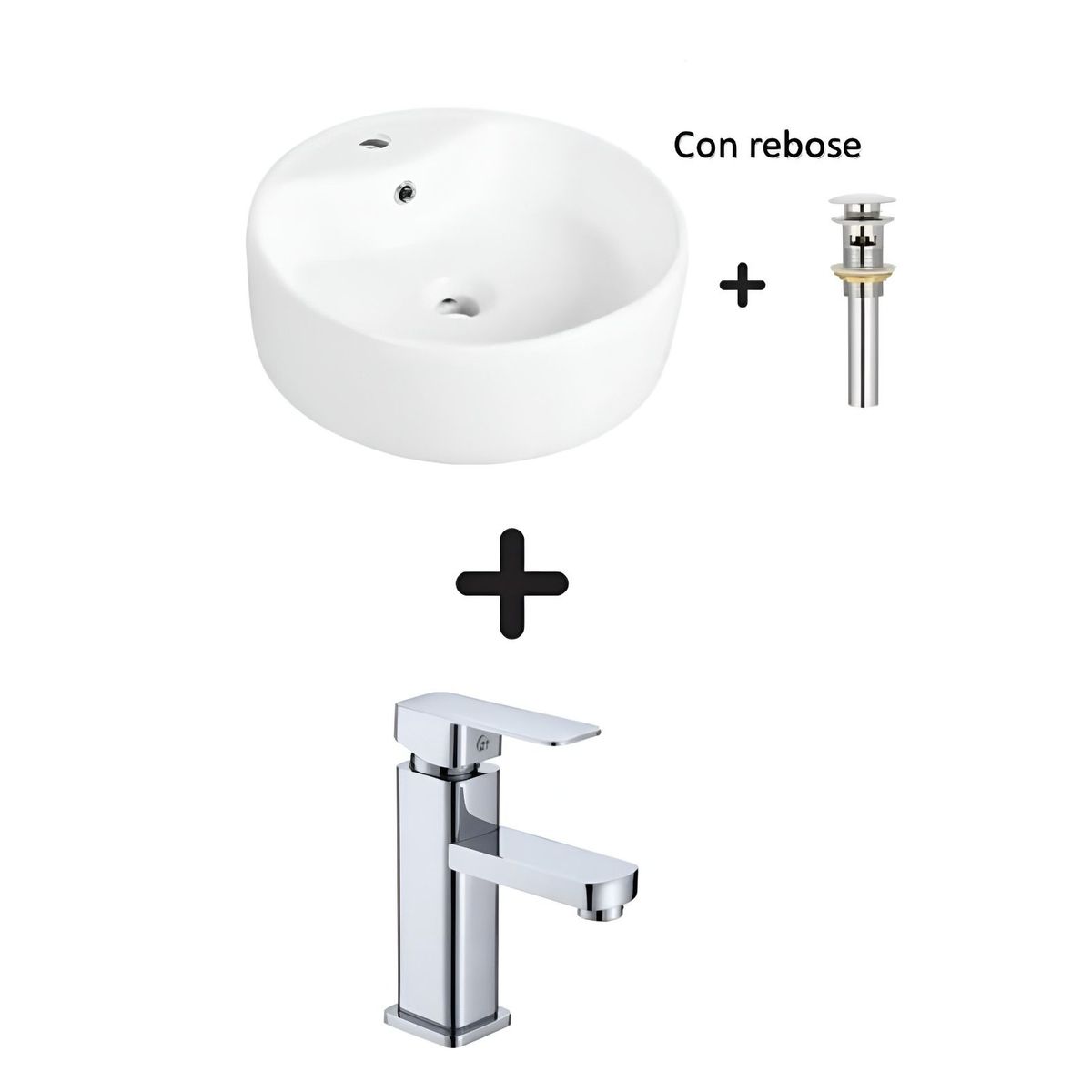 GREEN HOUSE - COMBO DE LAVATORIO REDONDO MAS GRIFERIA Y DESAGUE