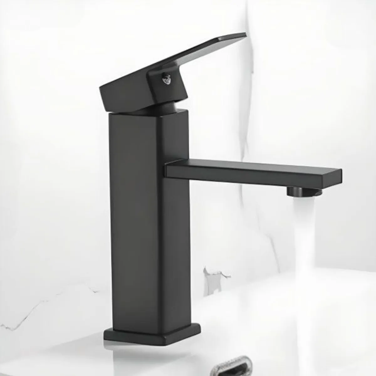 IMPORTADO MC - COMBO DE LAVATORIO CUADRADO MAS GRIFERIA COLOR NEGRO Y DESAGUE