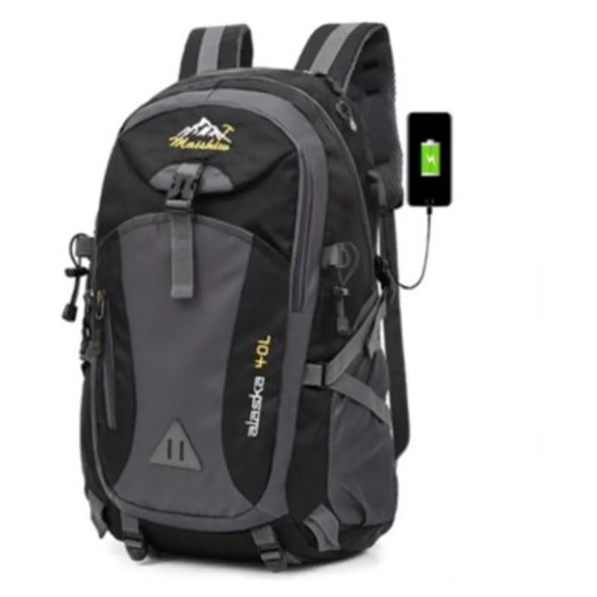 PUREPOWER - Mochila senderismo impermeable 40l usb - negro