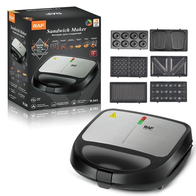 GENERICO - Sandwichera 850 W 6 en 1 Para Postres Desayunos Donas Waflera Negro