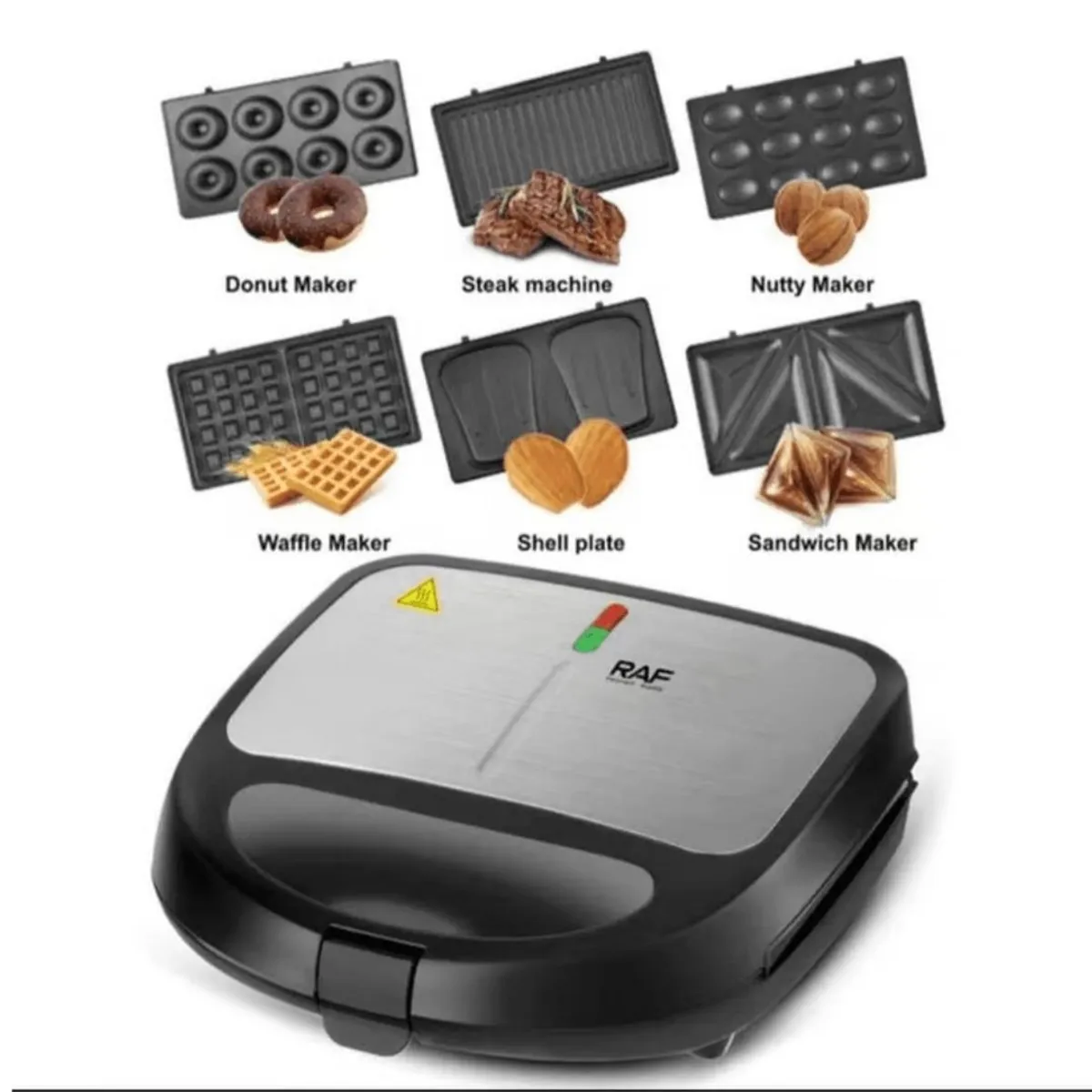 RAFF - Waflera, Sandwichera Donuts Donas  y Parrilla Eléctrica Máquina de Desayuno 6 en 1 RAF R541