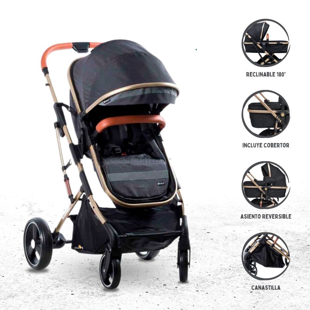 EBABY - Coche Deportivo Moisés Para Bebés «SATURNO DELUXE» Black