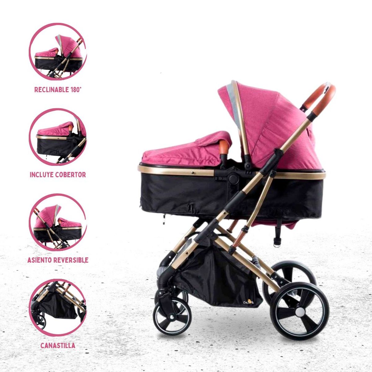 EBABY - Coche Deportivo Moisés Para Bebés «SATURNO DELUXE» Pink