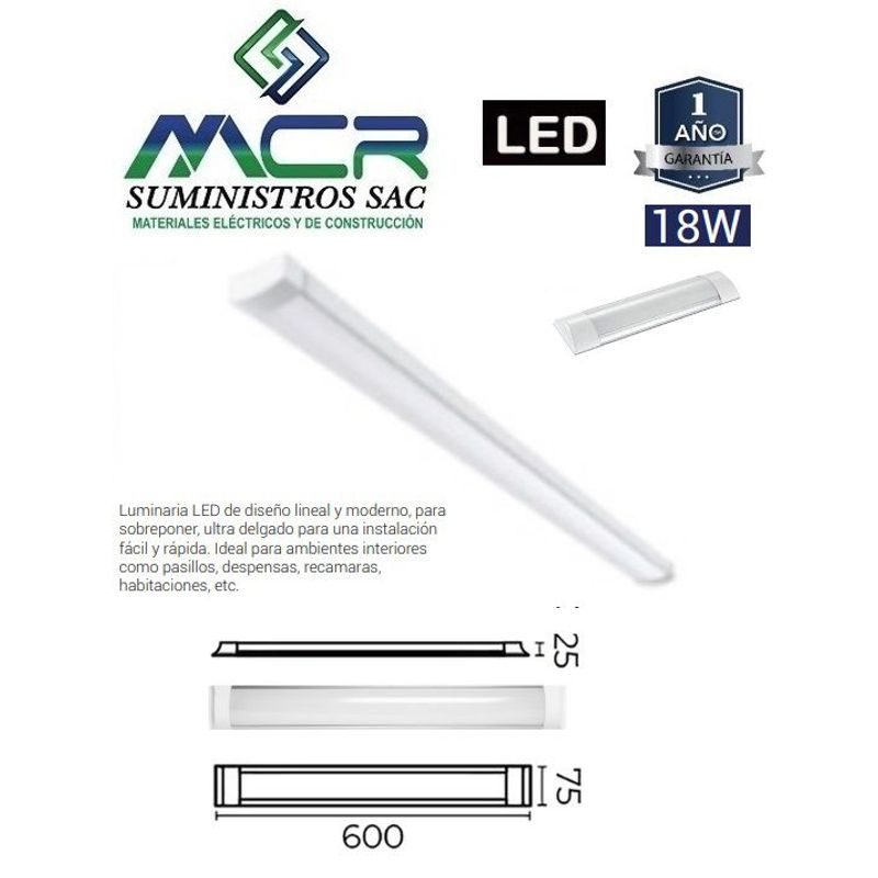 IMPORTADO MC - PRISMATICO LED LINEAL 18W 265V IP20 ADOSABLE 60 CM 3000K LUZ CALIDA