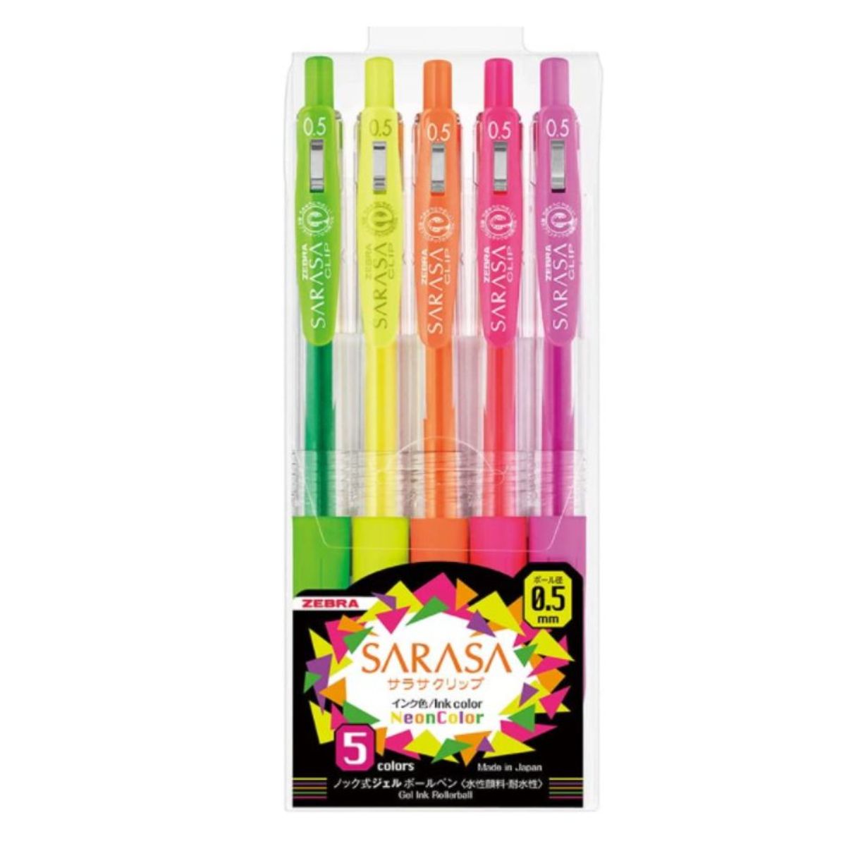 ZEBRA - Set 5 lapiceros tinta gel ZEBRA SARASA Neón