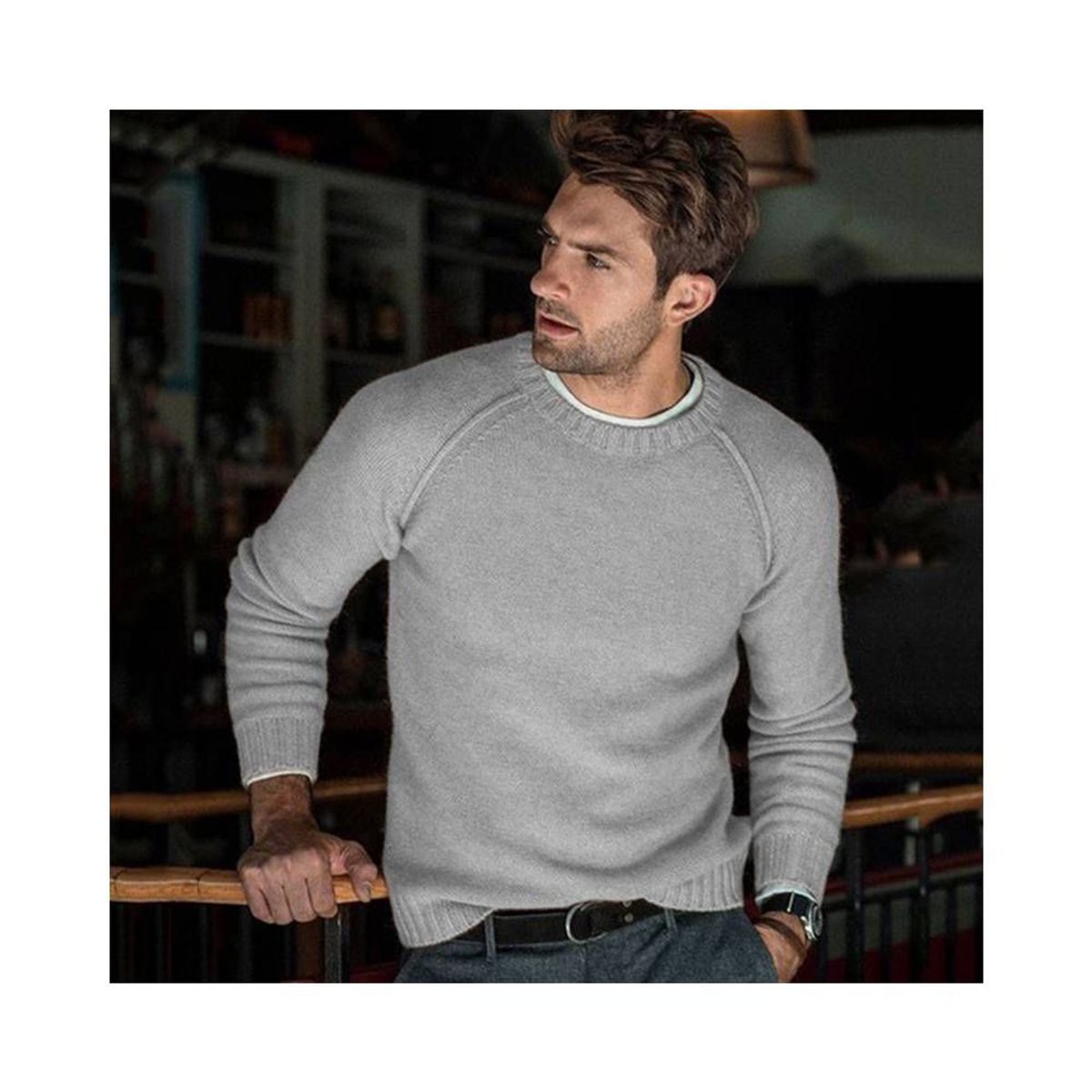 BLWOENS - Suéter casual de moda para hombres- Gris