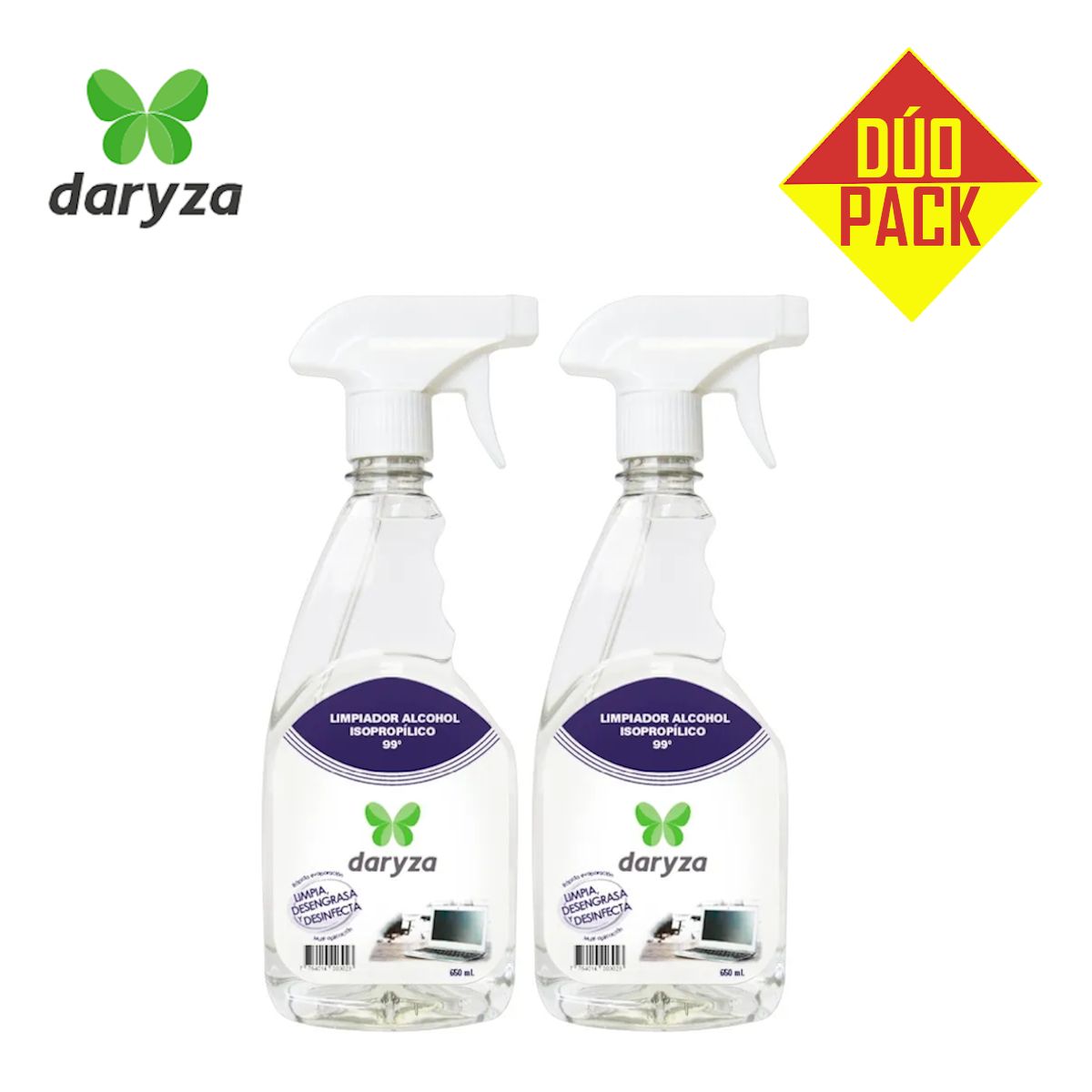 DARYZA - Alcohol isopropílico 99° 650ml DARYZA DÚO PACK
