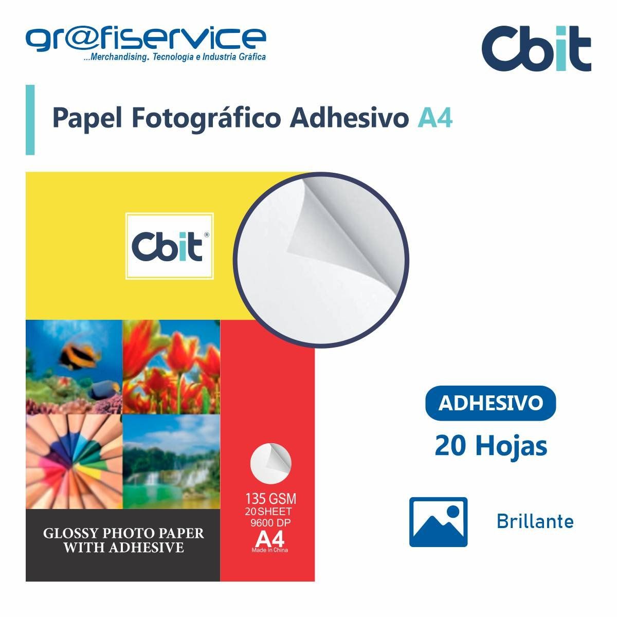 GENERICO - Papel Fotográfico Adhesivo Brillante A4 CBIT 20h 135g