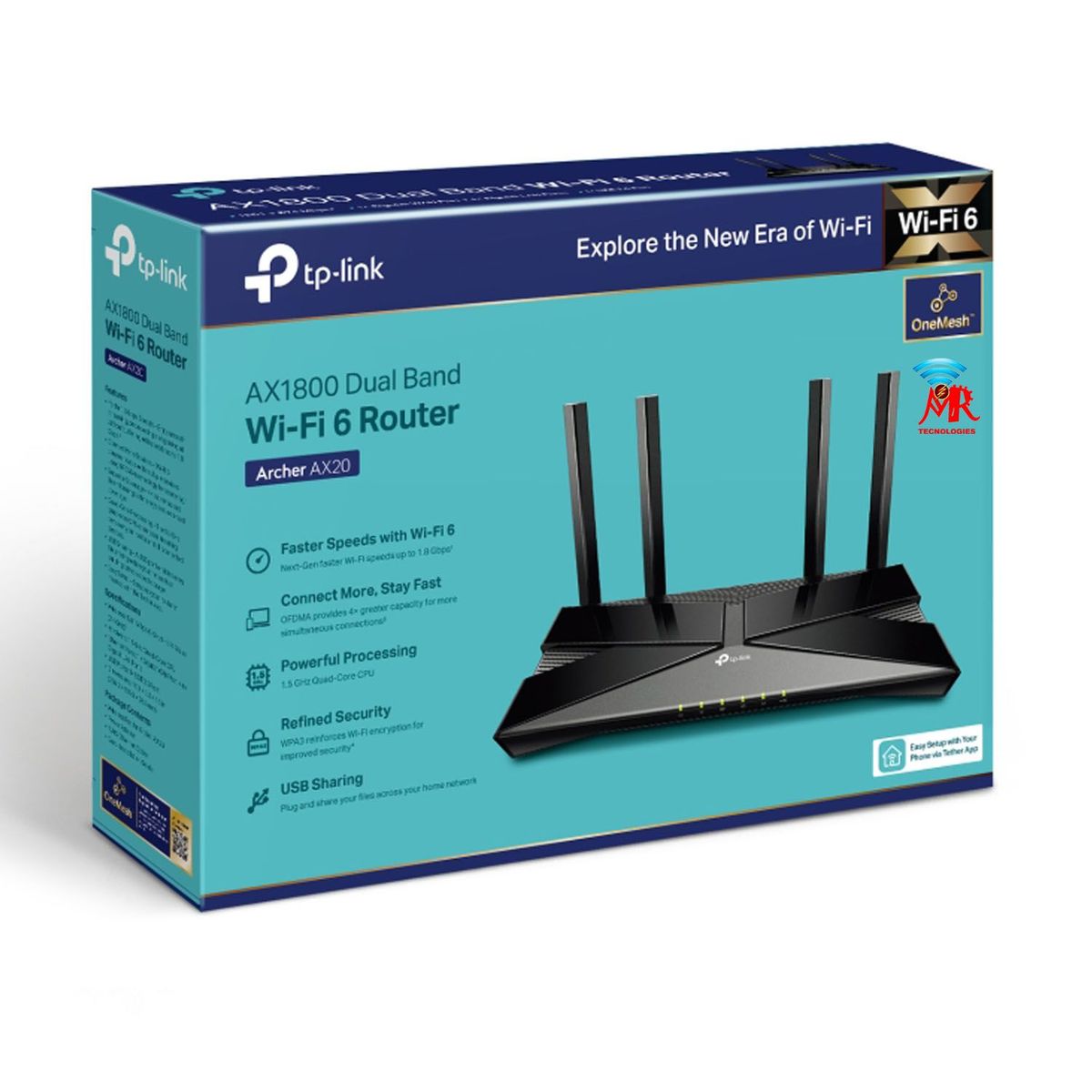 TP LINK - Archer AX20 ROUTER TP-LINK  AX1800 Doble Banda Wi-Fi 6
