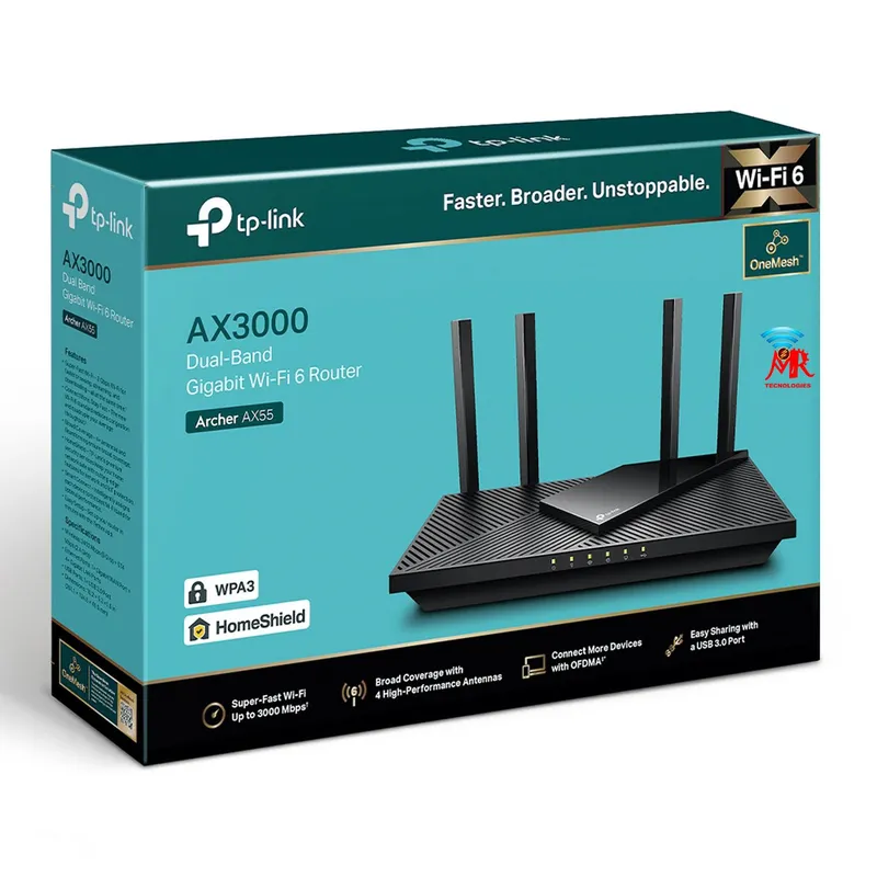TP LINK - ARCHER AX55 ROUTER TP-LINK AX3000 Dual Band Gigabit Wi-Fi 6