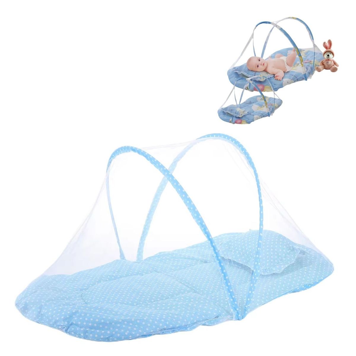 GENERICO - Cuna con Mosquitero para Bebe Puntitos Niño