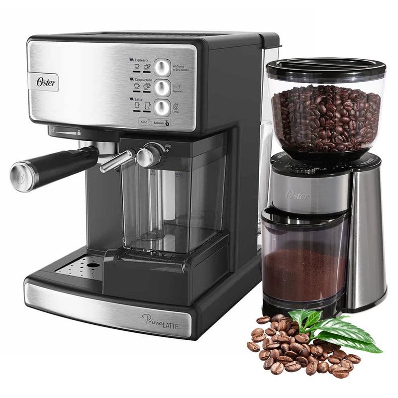 OSTER - Kit Cafetera Espresso PrimaLate 15 bares Oster mas Molinillo de cafe