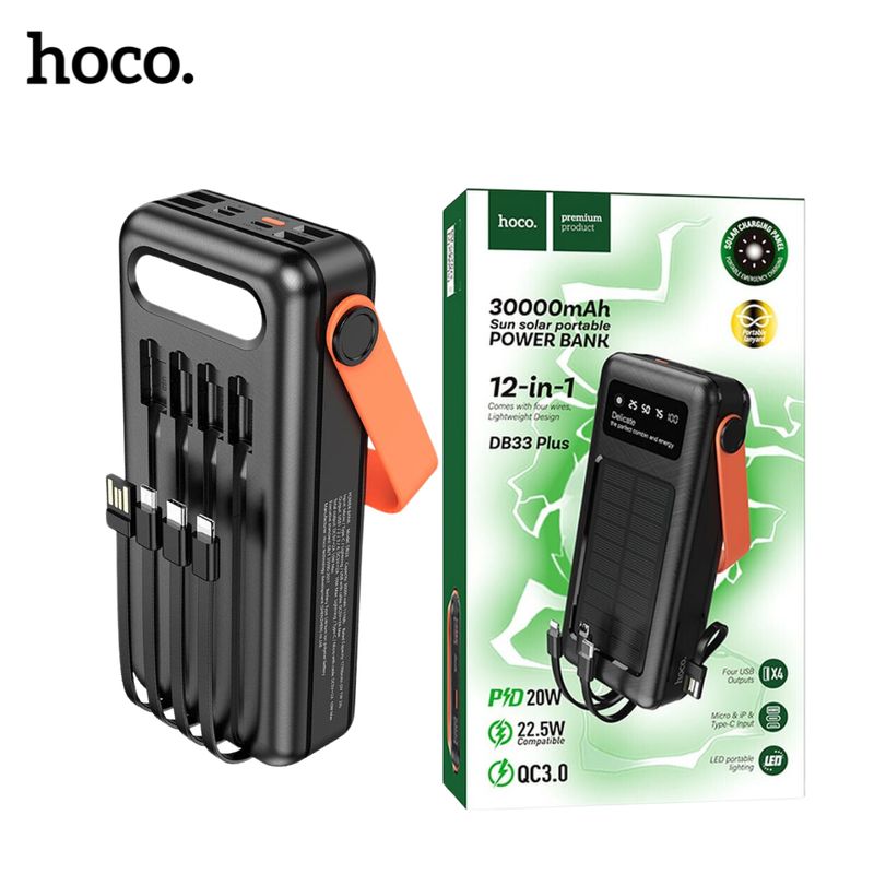 HOCO - Power Bank Portatil Hoco DB33 Con Carga Solar LInterna Led de 30000mAh