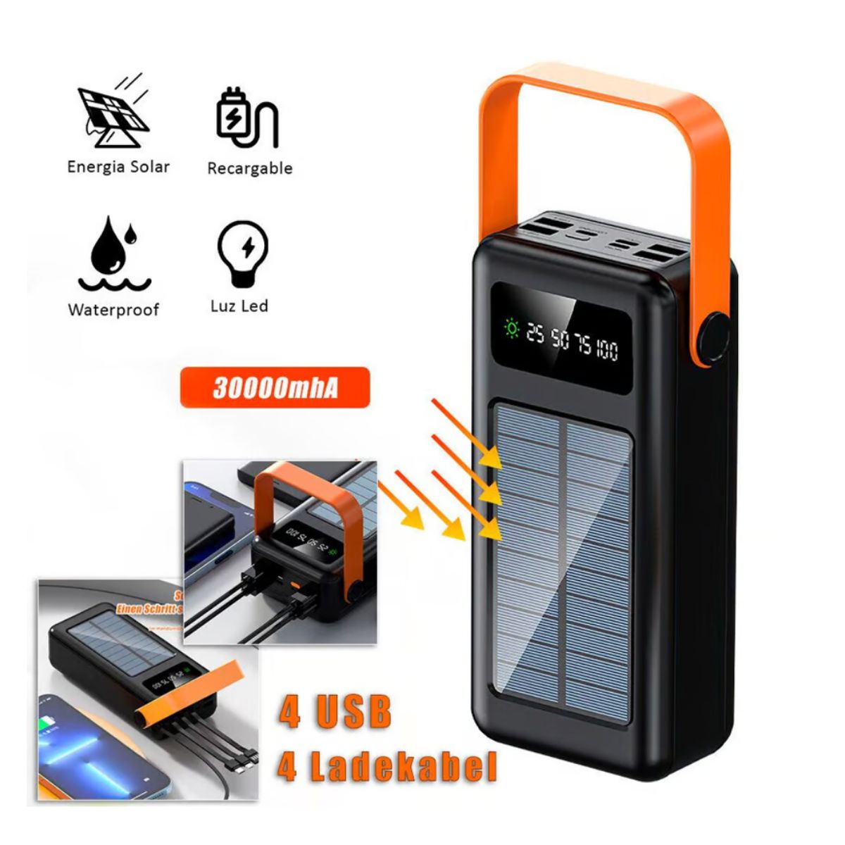 HOCO - Power Bank Portatil Hoco DB33 Con Carga Solar LInterna Led de 30000mAh